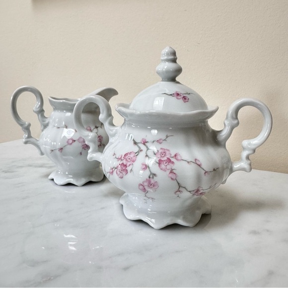 Vintage 1814 Hutschenreuther Germany Sylvia Lidded Sugar Bowl & Creamer Set - Picture 11 of 13